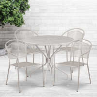 Flash Furniture CO-35RD-03CHR4-SIL-GG 35.25" Round Table Set with 4 Round Back Chairs in Gray